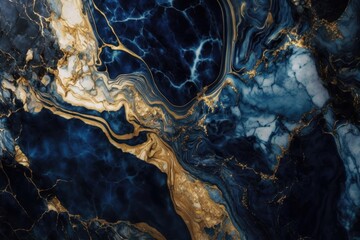 Ink idigo navy blue Gold and blue marbling abstract background - Generative AI