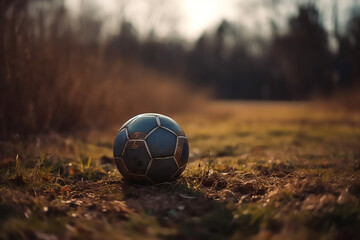 Fototapeta na wymiar Closeup shot of a football lying on the ground