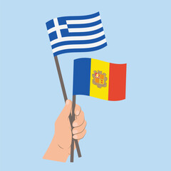 Flags of Greece and Andorra, Hand Holding flags