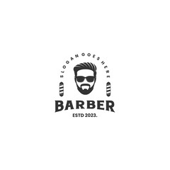 Barbershop Logo with barber pole logo design vintage style concept