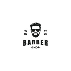 Barber shop label badge emblem. black vector silhouette