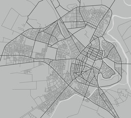 Larissa city with highways, major and minor roads, town footprint plan. City map with streets,  urban planning scheme. Plan street map, road graphic navigation. Vector