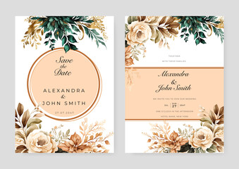 Green leaf flower floral vector hand drawn floral wedding invitation template watercolor