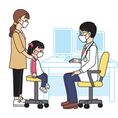 受診する親子・男の子　マスク