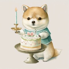 Shiba Puppies Love Birthday Cakes: See This Adorable White One (ai generated)