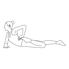 Line art of woman doing Yoga in half frog pose vector.