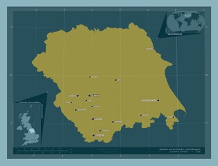 Yorkshire and the Humber, United Kingdom. Solid. Labelled points of cities