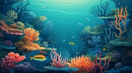 Fototapeta na wymiar underwater and fishes background, vector