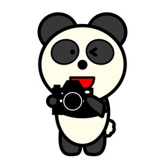 カメラを持つパンダ　イラスト