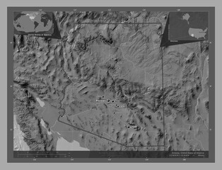 Arizona, United States of America. Bilevel. Labelled points of cities