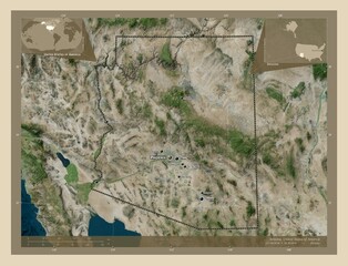 Arizona, United States of America. High-res satellite. Labelled points of cities