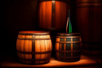 wooden barrel with wine, Generative AI