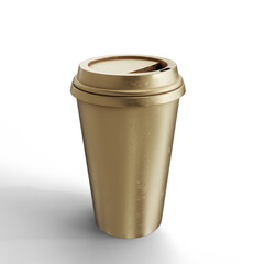 Coffee Gold Cup on White Background. 3D Illustration. File with Clipping Path.