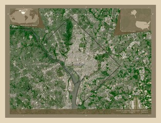District of Columbia, United States of America. High-res satellite. Labelled points of cities