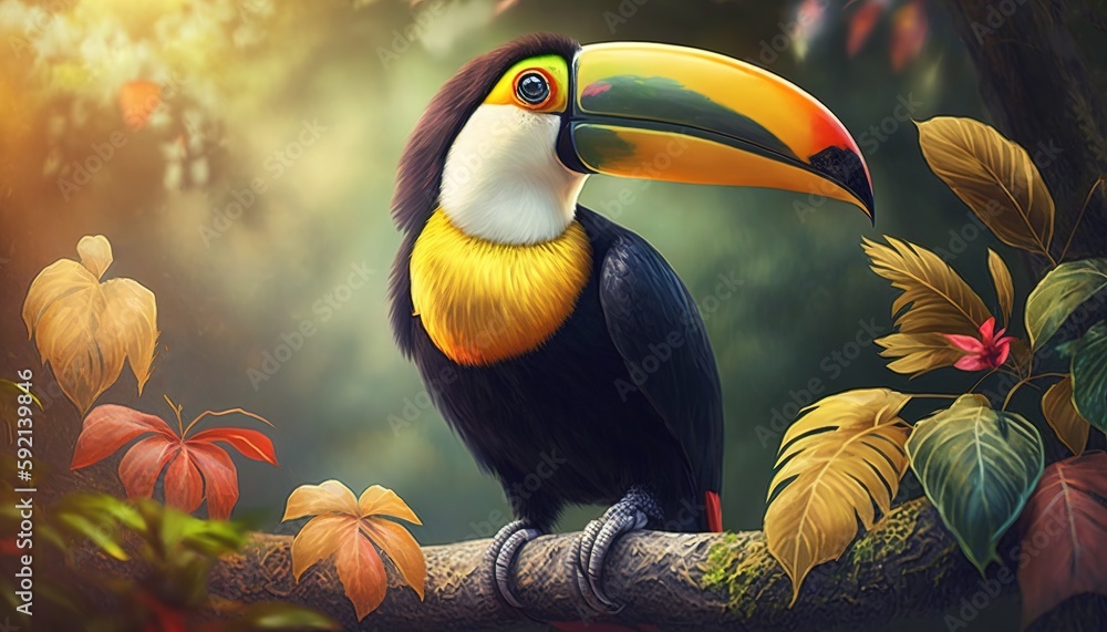 Aufkleber background of natural scenery with a toucan generative ai