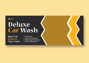 Car wash social media facebook cover and car washing service web banner design template