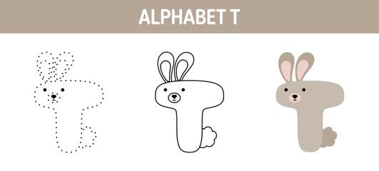 Alphabet T tracing and coloring worksheet for kids