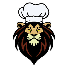 Lion Chef Head Hat Logo Mascot Design