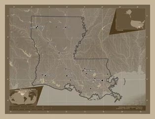 Foto op Plexiglas Louisiana, United States of America. Sepia. Labelled points of cities © Yarr65