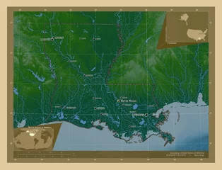 Foto op Canvas Louisiana, United States of America. Physical. Labelled points of cities © Yarr65