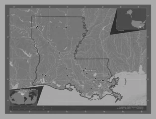 Foto op Plexiglas Louisiana, United States of America. Bilevel. Labelled points of cities © Yarr65