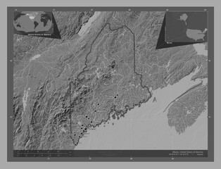 Maine, United States of America. Bilevel. Labelled points of cities