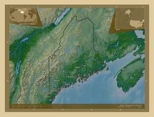 Maine, United States of America. Physical. Labelled points of cities