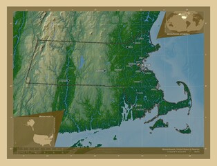 Massachusetts, United States of America. Physical. Labelled points of cities