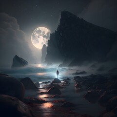 Aerial View of the Seaside at Night: An Image Capturing the Beauty of the Seaside (ai generated)