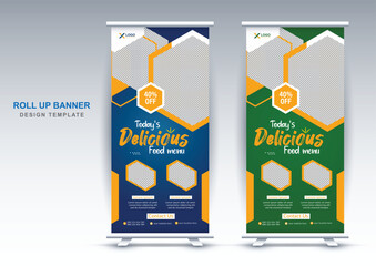 Asian restaurant food roll-up banner design template