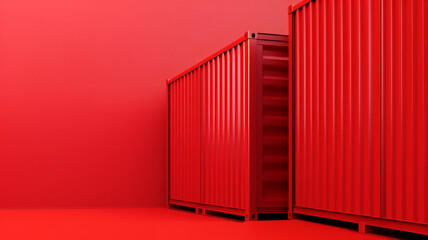 red freight cargo containers on the red background with copy space - Generative AI - Generative AI