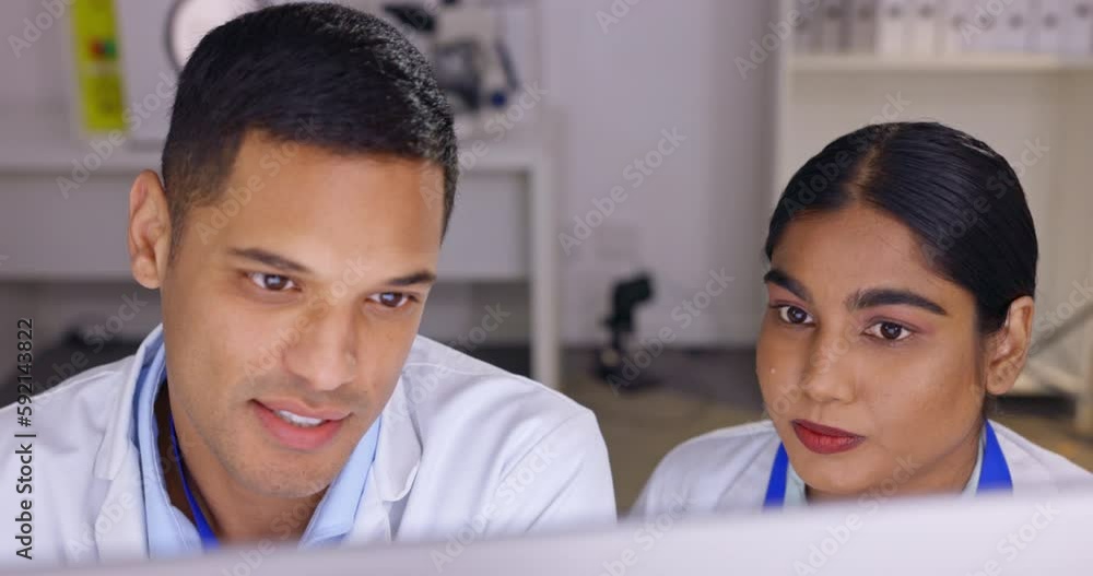 Poster doctor, collaboration and teamwork in healthcare research on computer for science or breakthrough at