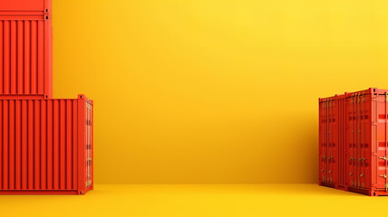 red freight cargo containers on the yellow background with copy space - Generative AI