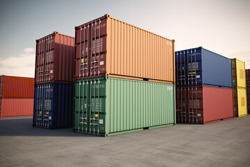stacked freight shipping containers, cargo port, cargo terminal, shipping terminal