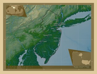 New Jersey, United States of America. Physical. Labelled points of cities