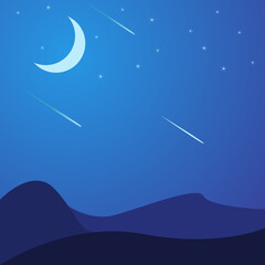 Moon lailat alqadr moslem ramadan, landscape stars sky and meteor