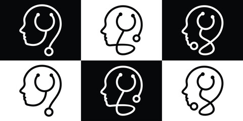 head and stethoscope design logo line icon vector illustration