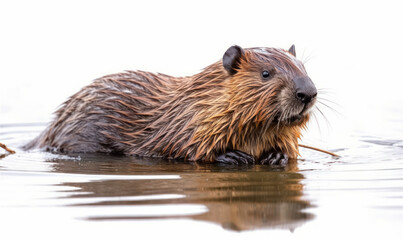 photo of Beaver isolated on white background. Generative AI