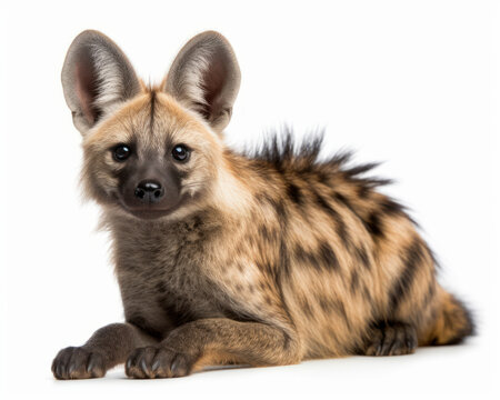 photo of aardwolf isolated on white background. Generative AI