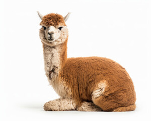 photo of alpaca isolated on white background. Generative AI