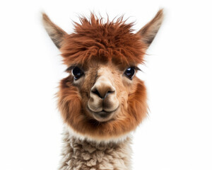 photo of alpaca isolated on white background. Generative AI