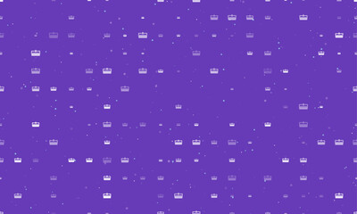Seamless background pattern of evenly spaced white cnc machine symbols of different sizes and opacity. Vector illustration on deep purple background with stars