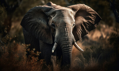Fototapeta na wymiar photo of African bush elephant in its natural habitat outdoors on African Savannah. Generative AI