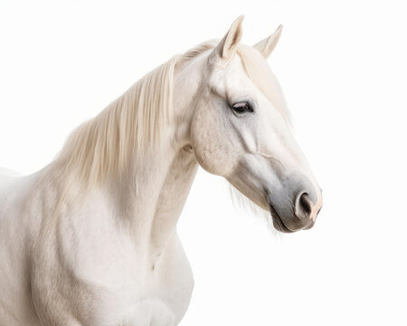 photo of Albino horse isolated on white background. Generative AI