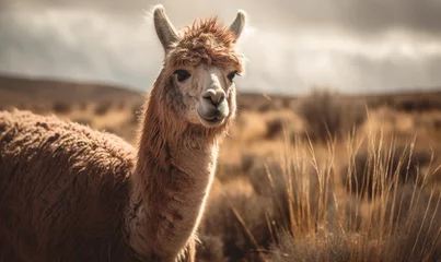 Fotobehang photo of alpaca in its natural habitat outdoors. Generative AI © Bartek
