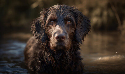 photo of American water spaniel outdoors. Generative AI