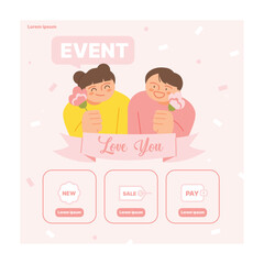 family month. Little children are holding flowers. Event web banner.