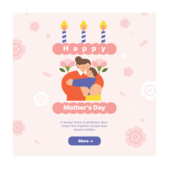 family month. mother is hugging her child Event web banner.