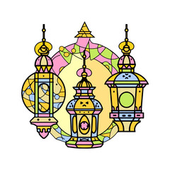 Arabic lantern illustration, lantern icon vector, lantern outline, colorful lantern, Ramadan lantern