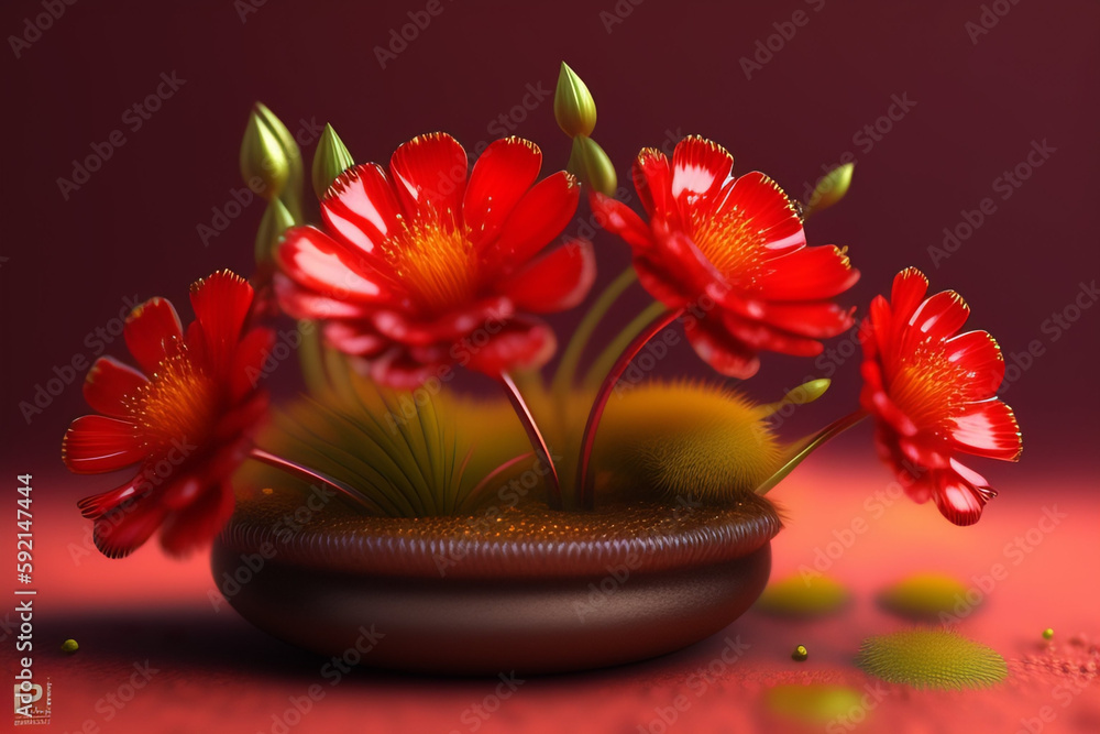 Poster Tulip red soft flowers generated with Ai